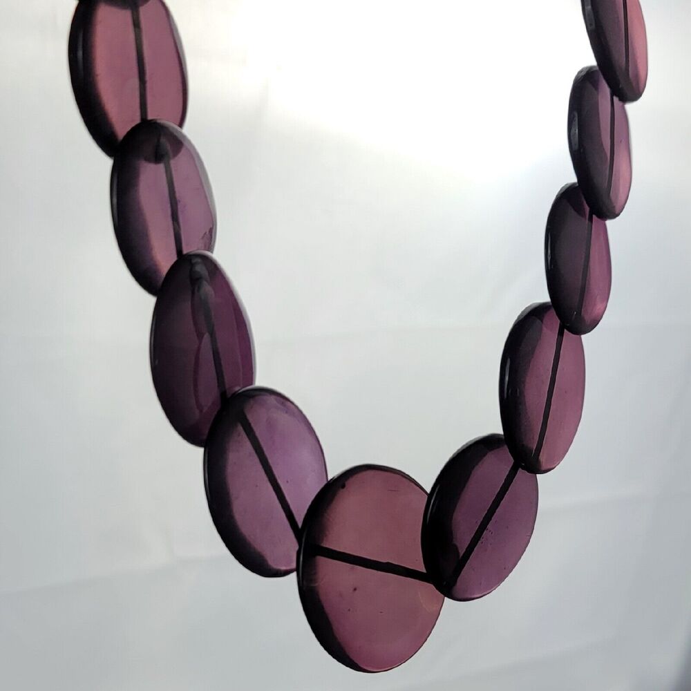 Vintage Purple Lucite Necklace Graduated Round Disc Wood Beads Bundle of Two - Picture 14 of 15